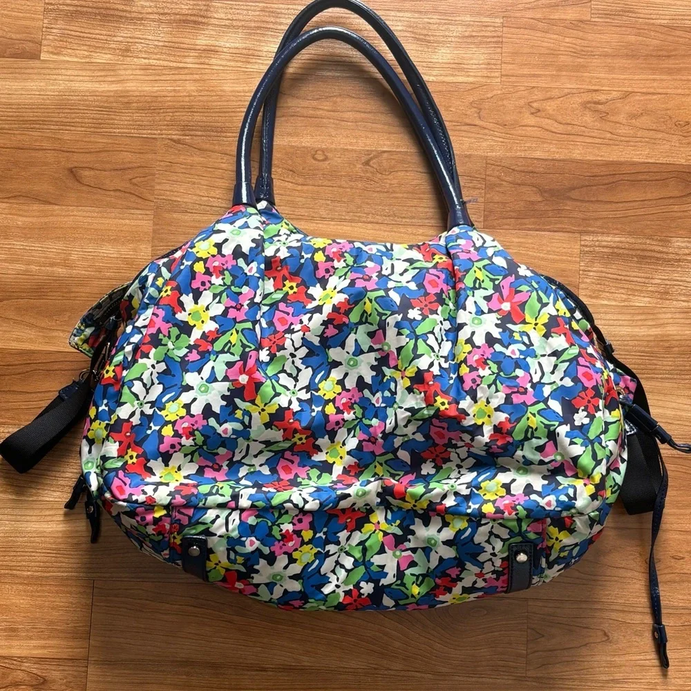 Kate‎ Spade New York Nylon Navy Floral Drawstring Tote Shoulder Diaper Handbag
